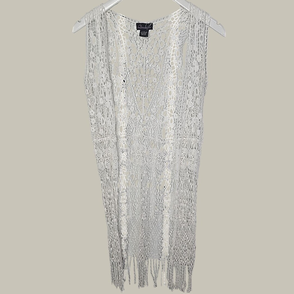 Questions Floral Boho Open Knit Cardigan Small White Western Festival